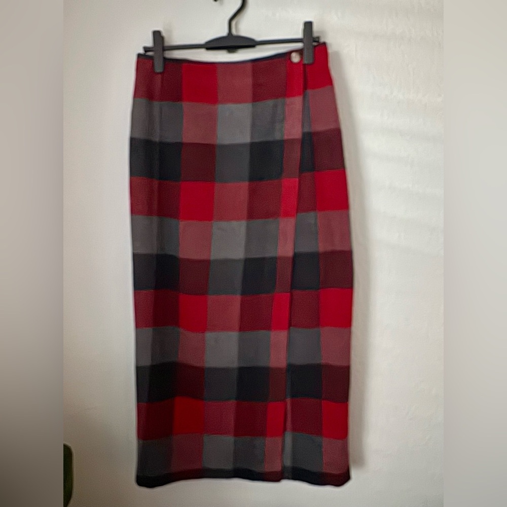 Old Navy Vintage 1994 Red Black Plaid Long Pencil Skirt